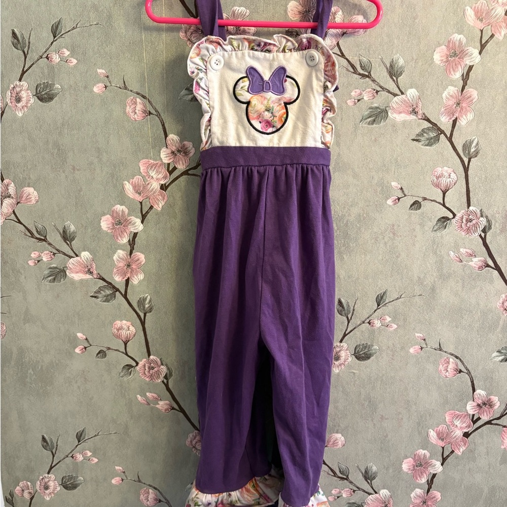 Purple and White Poppins and Pan Minnie jumpsuit
